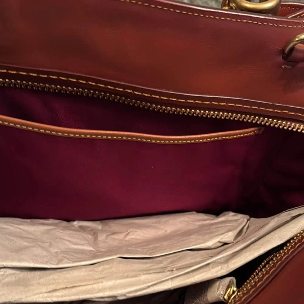 Coach Brown leather and Tan coated canvas Satchel with Structured Design NWT